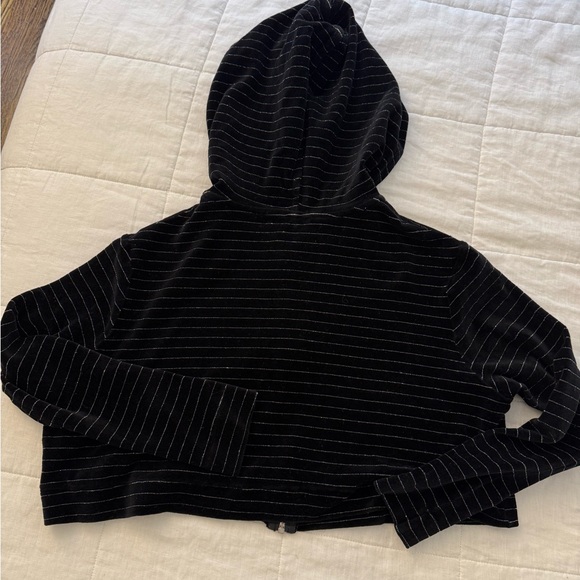 LESET Black and White Striped Cropped Hoodie - Picture 4 of 4
